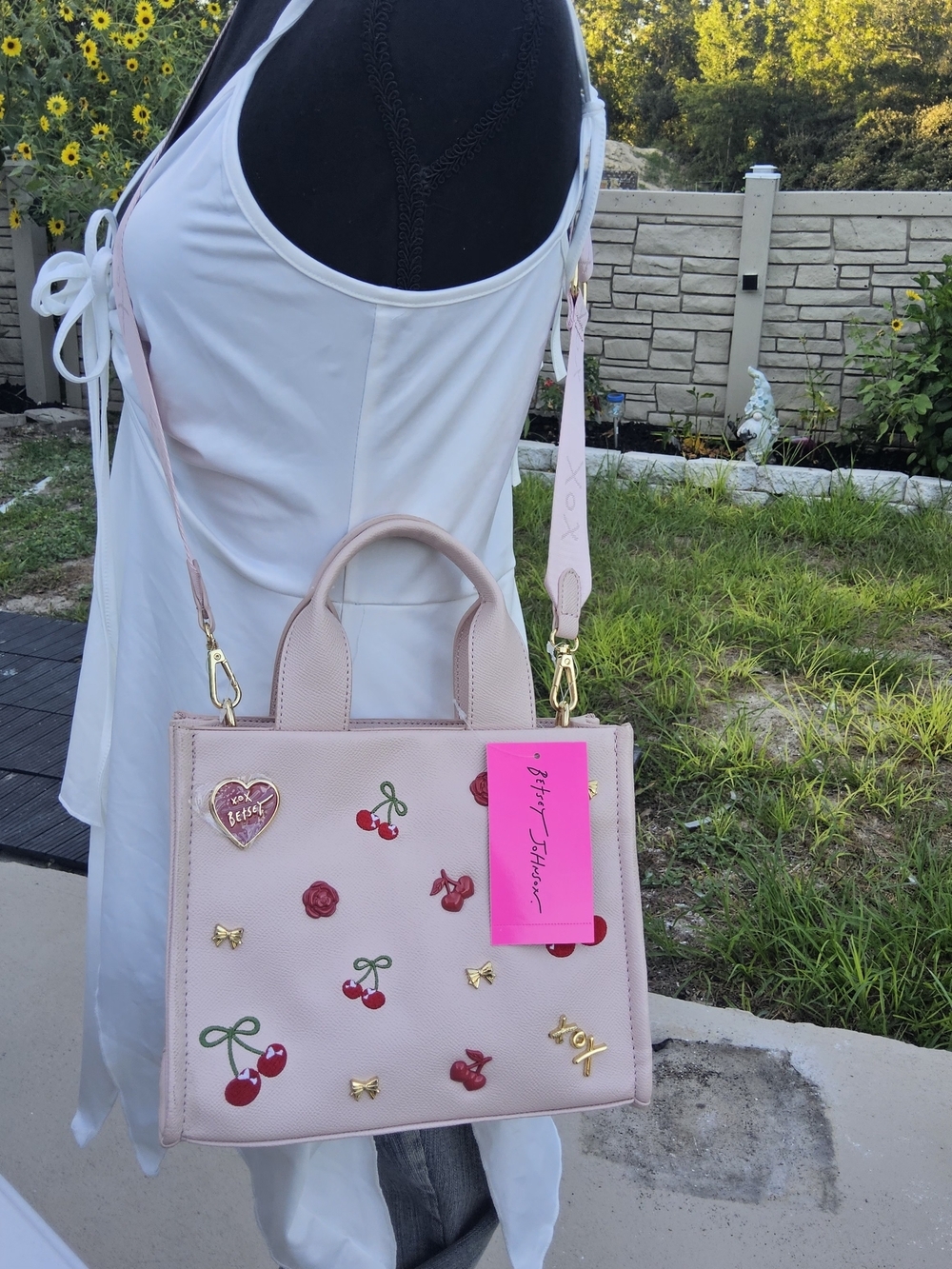 NWT-Betsey Johnson Blush Pink Cherry Embellished Tote Bag